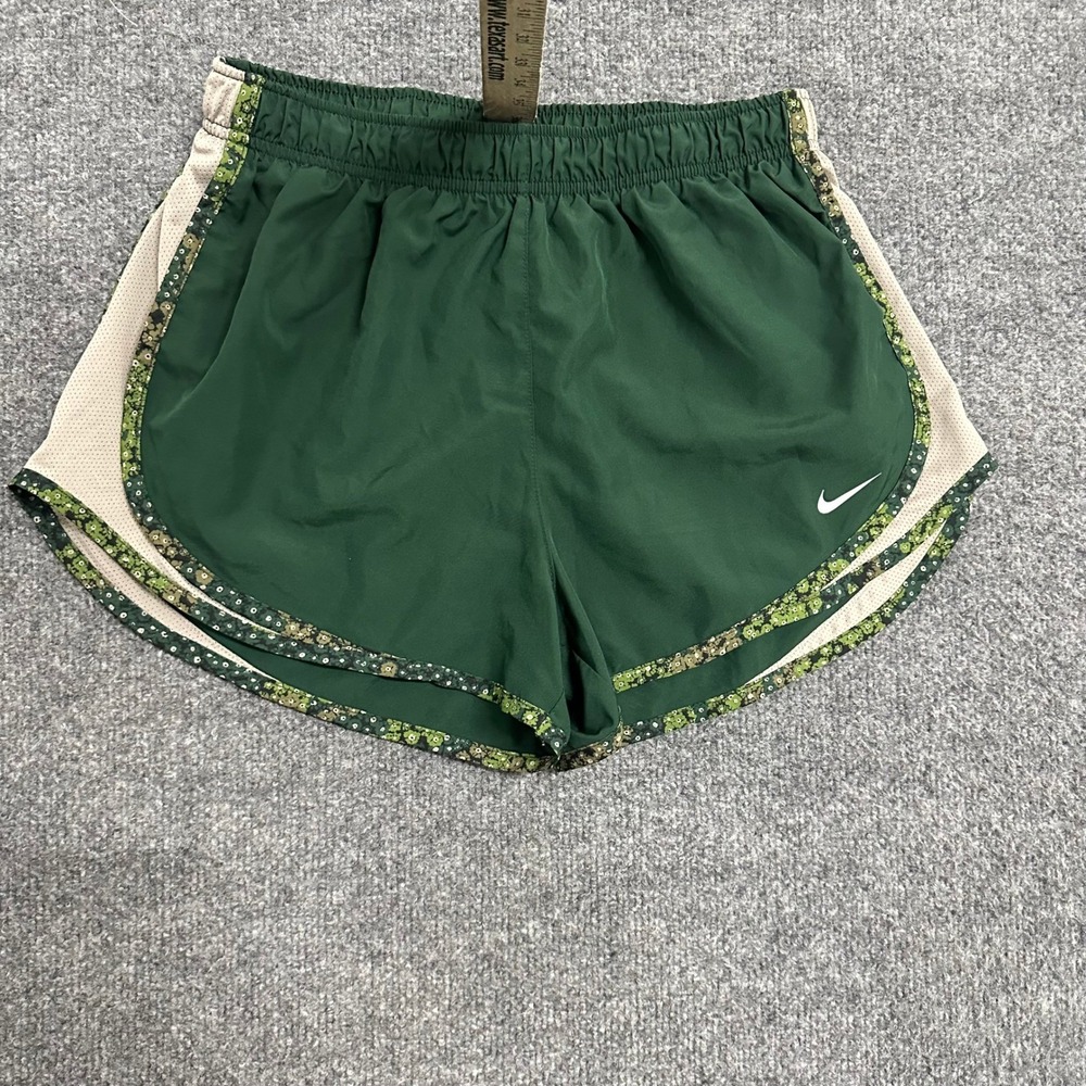 Nike Running Shorts Womens Size S Green Floral Trim Mesh Athletic Gym Workout